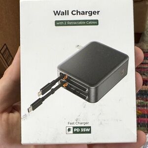 Black Wall Charger with Retractable Cables